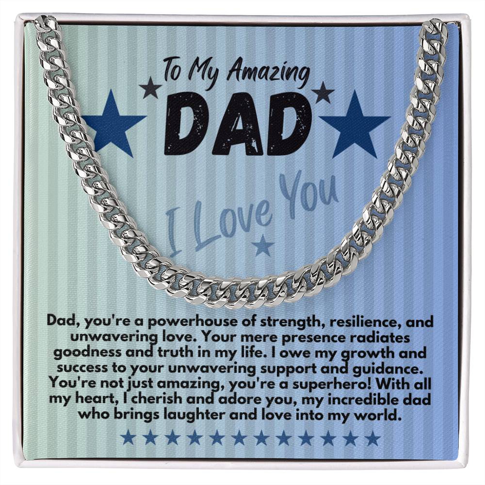 Birthday Gifts Ideas To My Dad/Father, Cuban Chain Necklace With A Message Card In A Gift Box, Unique Mens Jewelry Present From Daughter/Son/Children, Presents To Daddy - Zahlia