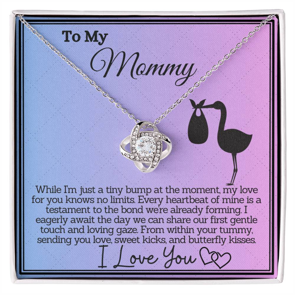 Pregnant Mom To Be Gifts from Baby to Mother To Be - Love Knot Necklace Jewelry Present for Expecting Moms - Pregnancy Gift from Baby To Mommy - Silver or Gold with Gift Box and Card