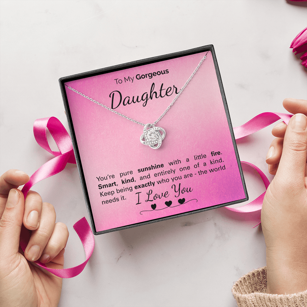 To My Gorgeous Daughter Necklace – Inspirational Jewelry Gift with Loving Message Card – Birthday, Graduation, Christmas, or Special Occasion from Mom or Dad