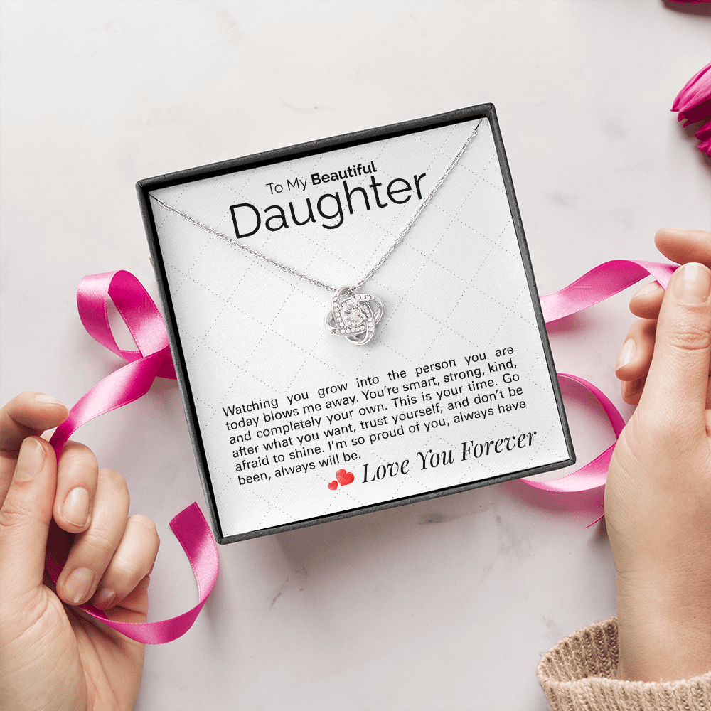 To My Beautiful Daughter Necklace – Sentimental Jewelry Gift with Heartfelt Message Card – Graduation, Birthday, or Special Occasion Gift from Mom or Dad