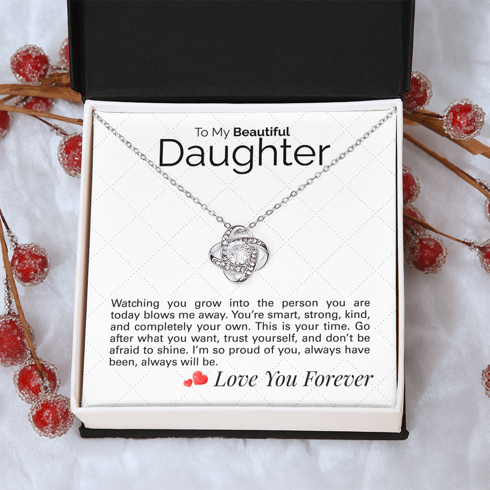 To My Beautiful Daughter Necklace – Sentimental Jewelry Gift with Heartfelt Message Card – Graduation, Birthday, or Special Occasion Gift from Mom or Dad