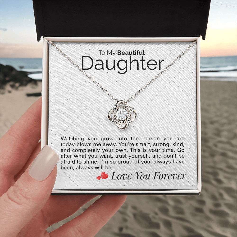 To My Beautiful Daughter Necklace – Sentimental Jewelry Gift with Heartfelt Message Card – Graduation, Birthday, or Special Occasion Gift from Mom or Dad