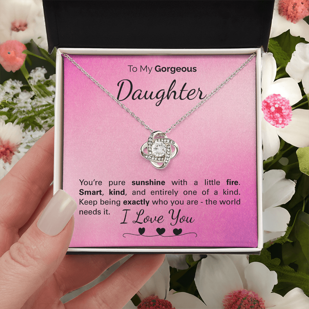 To My Gorgeous Daughter Necklace – Inspirational Jewelry Gift with Loving Message Card – Birthday, Graduation, Christmas, or Special Occasion from Mom or Dad