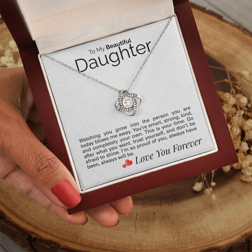 To My Beautiful Daughter Necklace – Sentimental Jewelry Gift with Heartfelt Message Card – Graduation, Birthday, or Special Occasion Gift from Mom or Dad