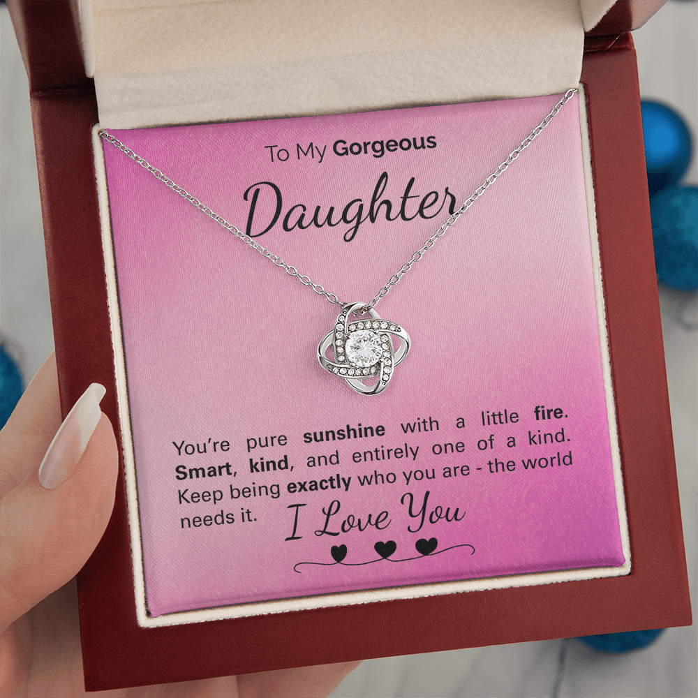 To My Gorgeous Daughter Necklace – Inspirational Jewelry Gift with Loving Message Card – Birthday, Graduation, Christmas, or Special Occasion from Mom or Dad
