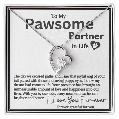Zahlia Gift To My Pawsome Partner In Life - Heart Jewelry Necklace With A Message Card In A Box, Elegant Pendant Gift For Her Birthday, Anniversary or Christmas - Gift Box Included