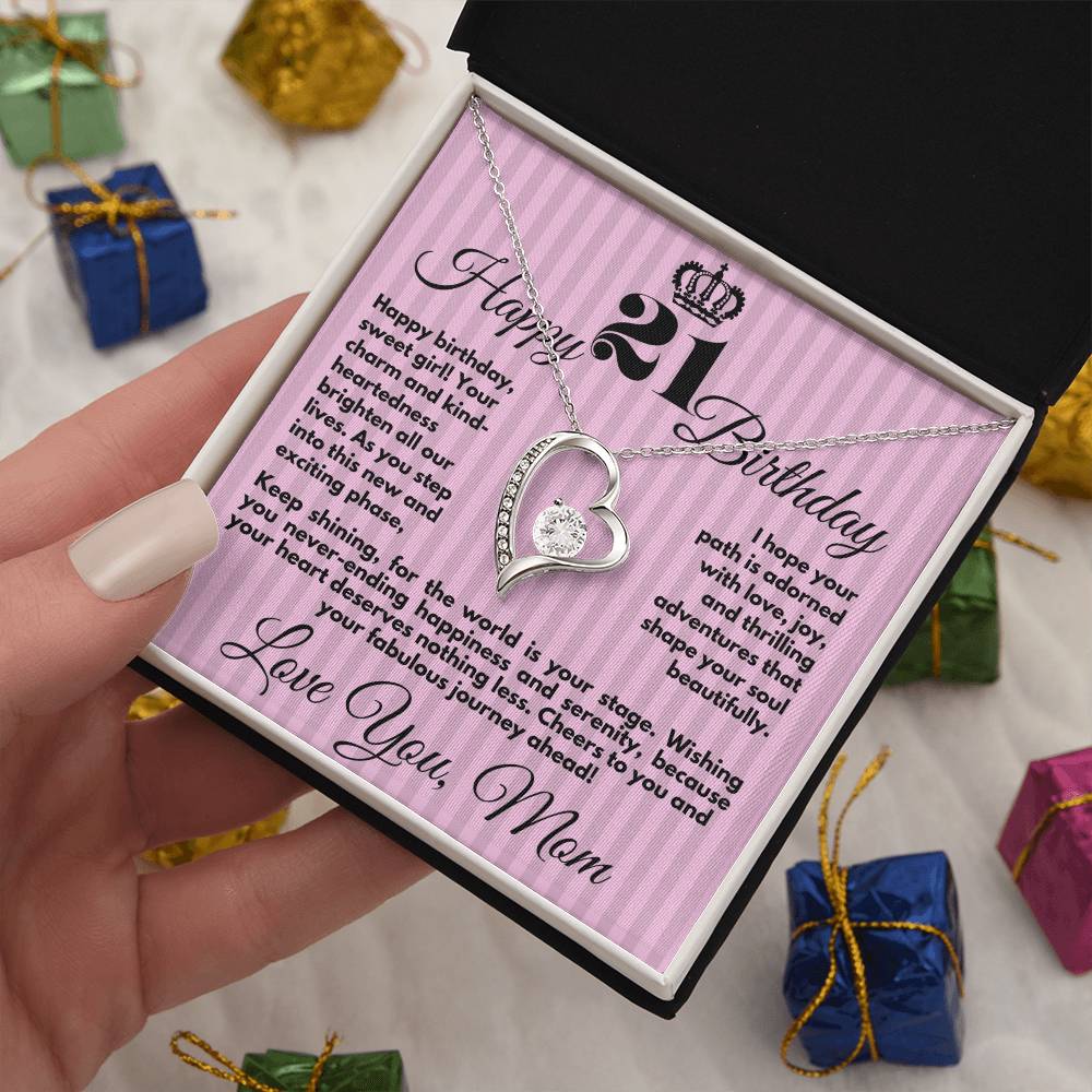 21st Birthday Gift for Girls, Cute Jewelry Necklace from Mother, Message Card And Gift Box, Unique Present To Girl From Mom on Her 21 Birthday - Zahlia