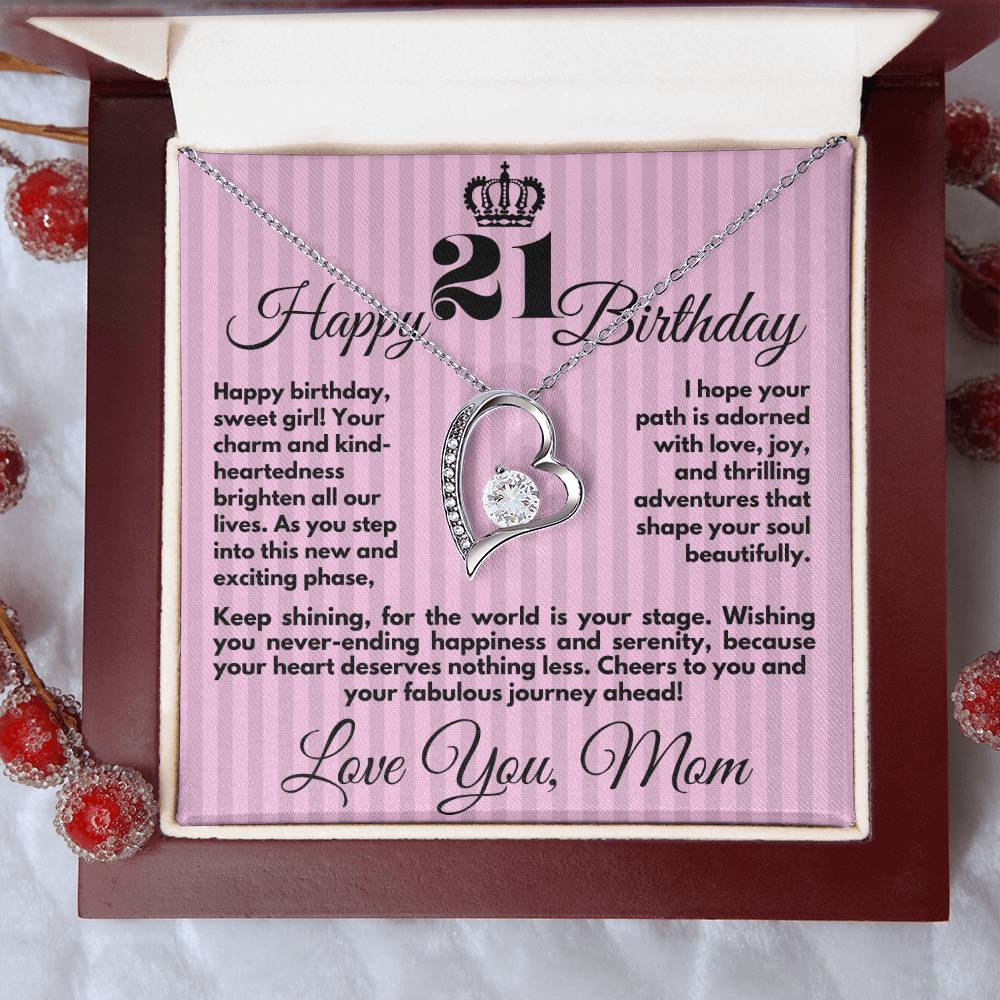 21st Birthday Gift for Girls, Cute Jewelry Necklace from Mother, Message Card And Gift Box, Unique Present To Girl From Mom on Her 21 Birthday - Zahlia