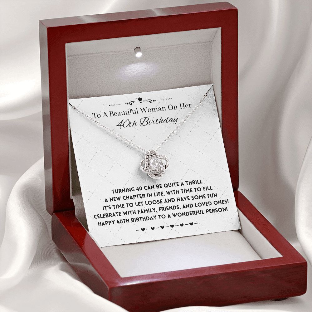 40th Birthday Jewelry Gifts For Women - 40 Year Old Gift Ideas Pendant White Gold - Happy Bday Turning Forty Years Old With A Unique Message Card In A Lovely Gift Box - Zahlia