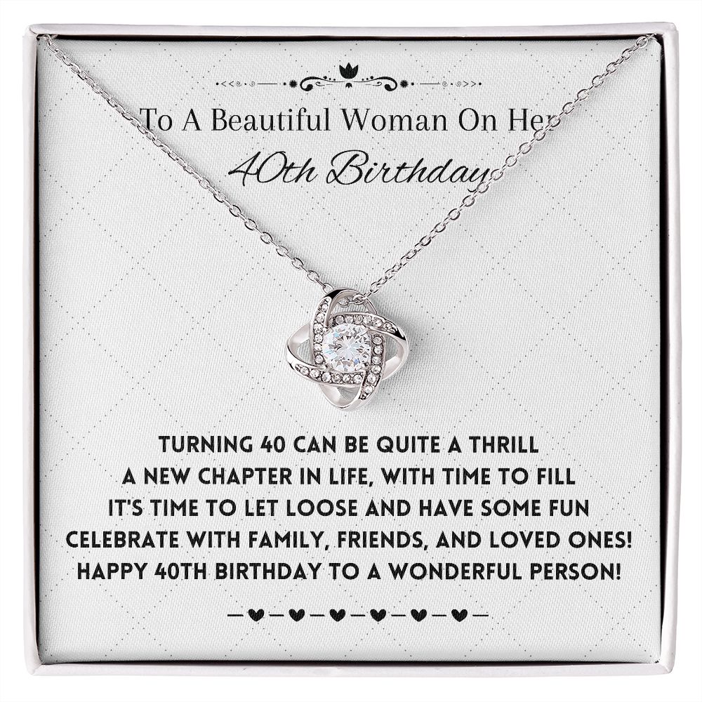 40th Birthday Jewelry Gifts For Women - 40 Year Old Gift Ideas Pendant White Gold - Happy Bday Turning Forty Years Old With A Unique Message Card In A Lovely Gift Box - Zahlia
