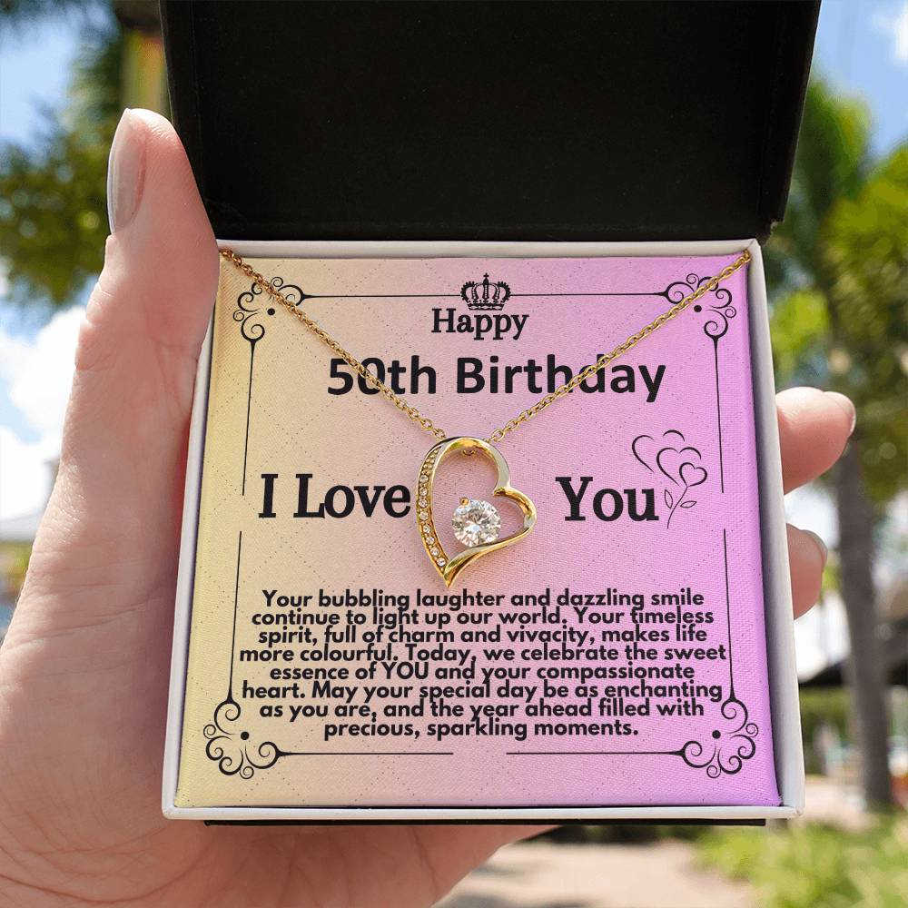 50th Birthday Jewelry Necklace Gift For Women, Present Idea For Women Turning Fifty Years Old, 50 And Fabulous Present with Unique Message Card In A Gift Box - Zahlia