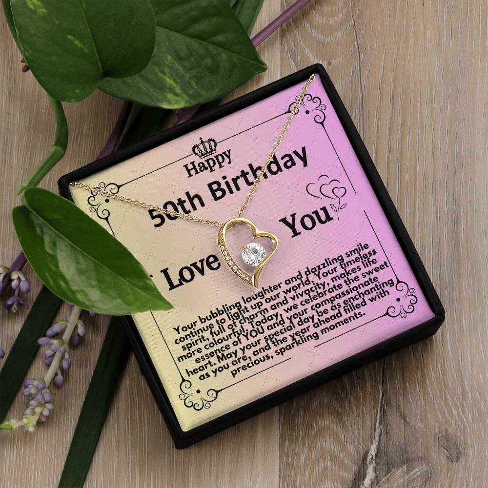 50th Birthday Jewelry Necklace Gift For Women, Present Idea For Women Turning Fifty Years Old, 50 And Fabulous Present with Unique Message Card In A Gift Box - Zahlia