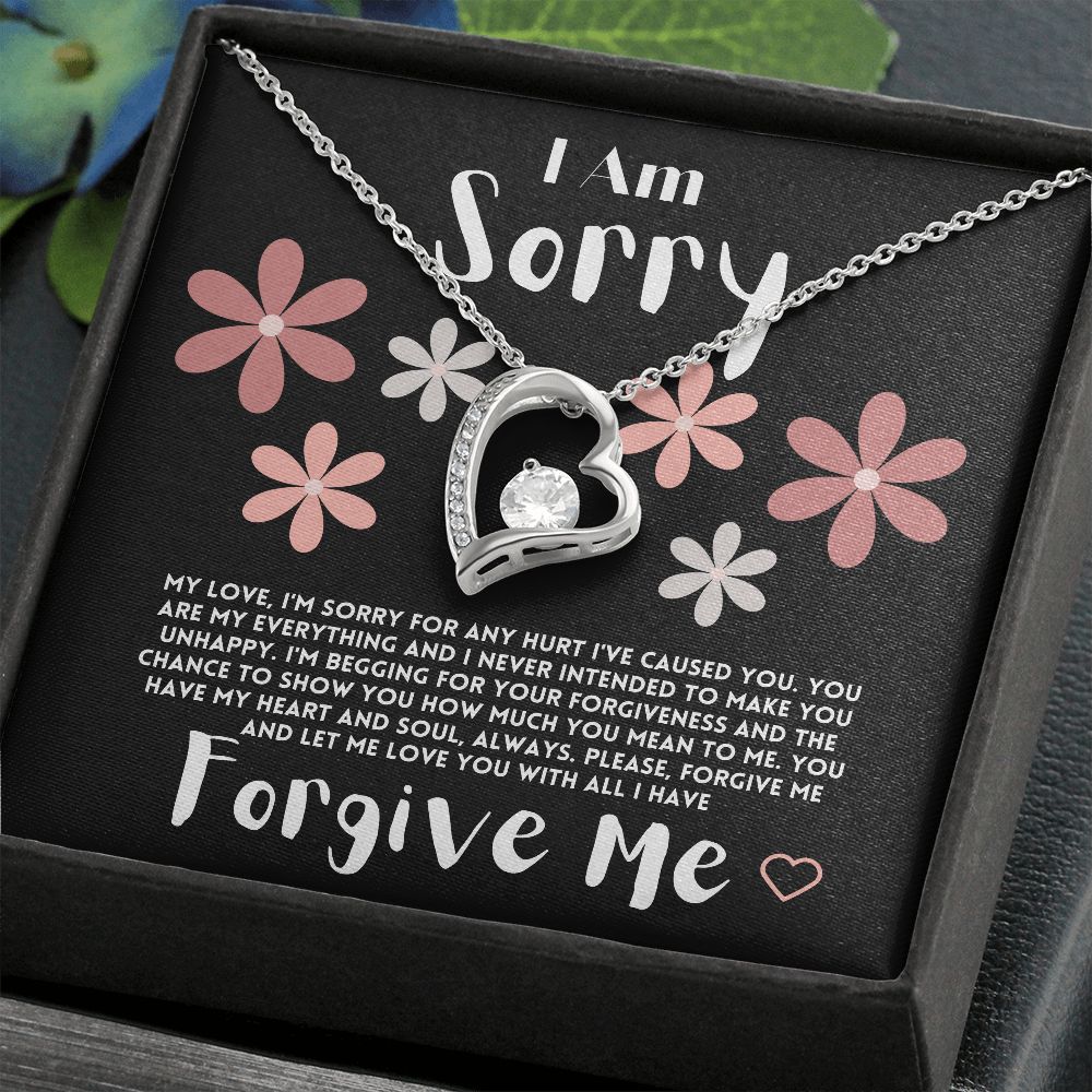 Apology Gift Ideas To My Love/Girlfriend/Wife, I Am Sorry Heart Jewelry Necklace Present With A Message Card In A Box, Forgive Me Gifts For My Soulmate In Life - Zahlia
