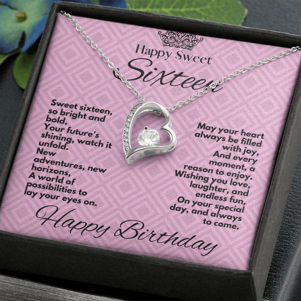 Birthday Gift For My Sweet Sixteen Years Old Daughter, Jewelry Heart Necklace With A Message Card In A Box, Happy Sweet 16 Bday Gifts, Girls Hearts Pendant - Zahlia