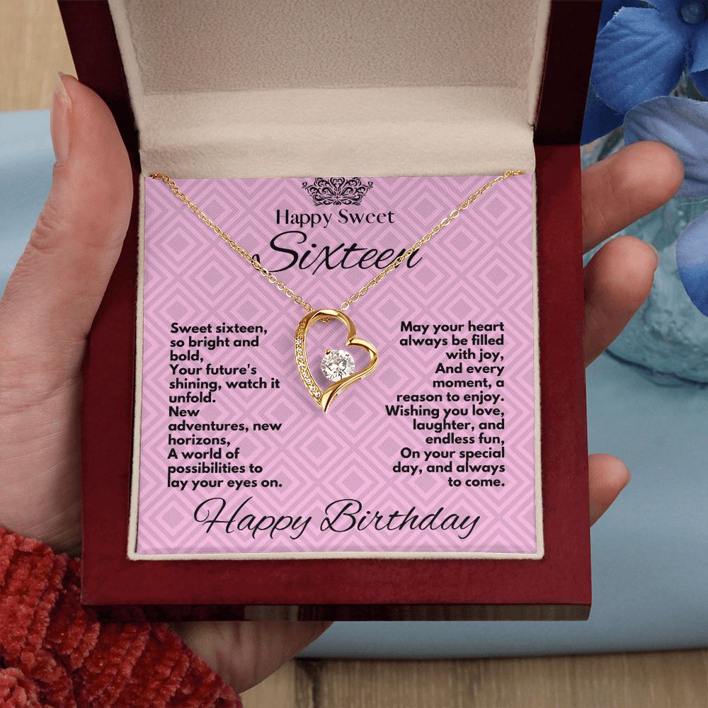Birthday Gift For My Sweet Sixteen Years Old Daughter, Jewelry Heart Necklace With A Message Card In A Box, Happy Sweet 16 Bday Gifts, Girls Hearts Pendant - Zahlia