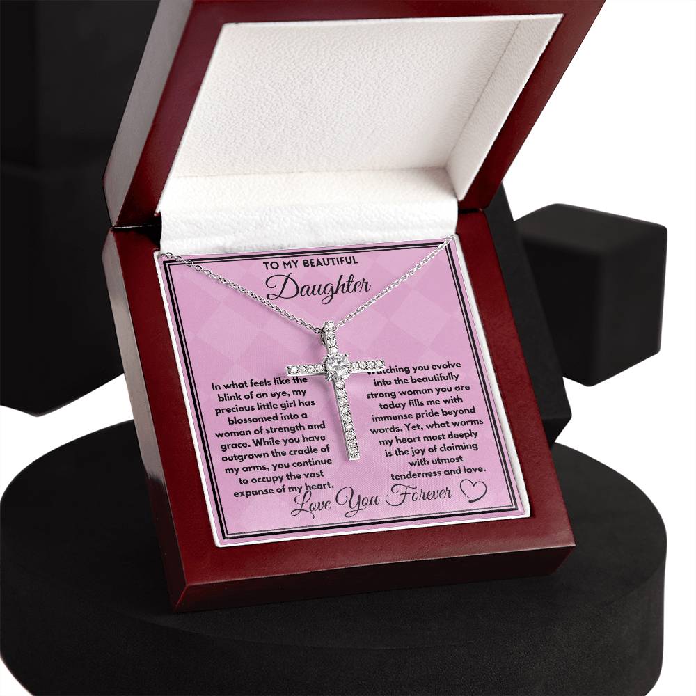 Birthday Gift Ideas To Daughter, Cz cross Necklace with a heartfelt message card in a box, Jewelry Pendant Gifts For daughter/Stepdaughter, Present From Parents - Zahlia