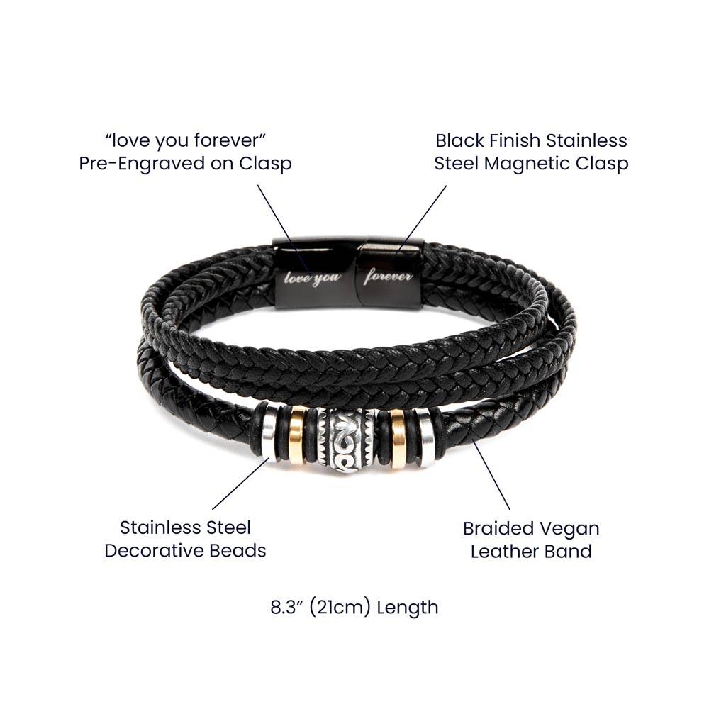 Birthday Gift To My Son, Black Vegan Leather Bracelet With A Message Card In A Gift Box, Unique Gifts Ideas For Boys/Guys/Mens From Mom/Dad/Parents, Cool Present For Him - Zahlia