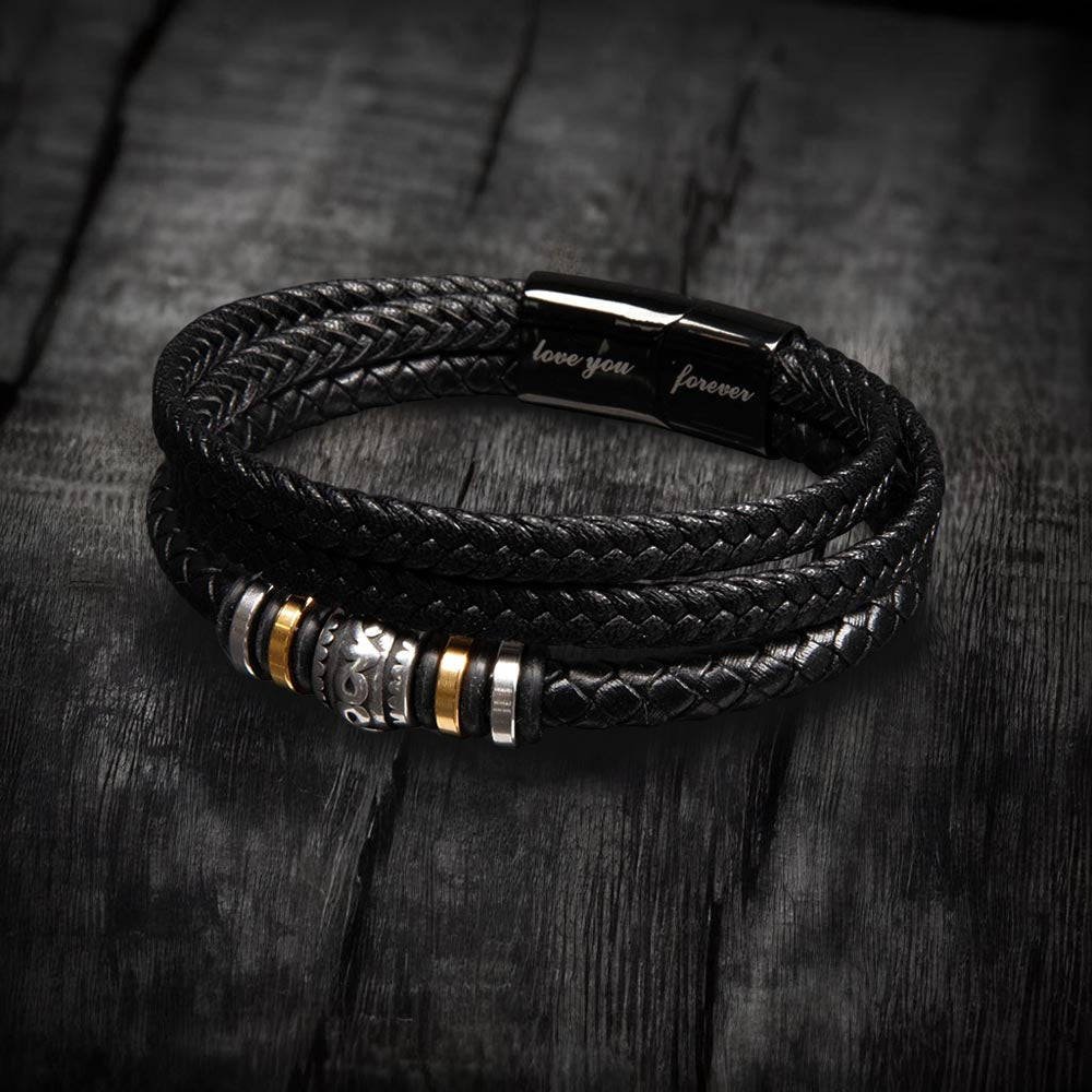 Birthday Gift To My Son, Black Vegan Leather Bracelet With A Message Card In A Gift Box, Unique Gifts Ideas For Boys/Guys/Mens From Mom/Dad/Parents, Cool Present For Him - Zahlia