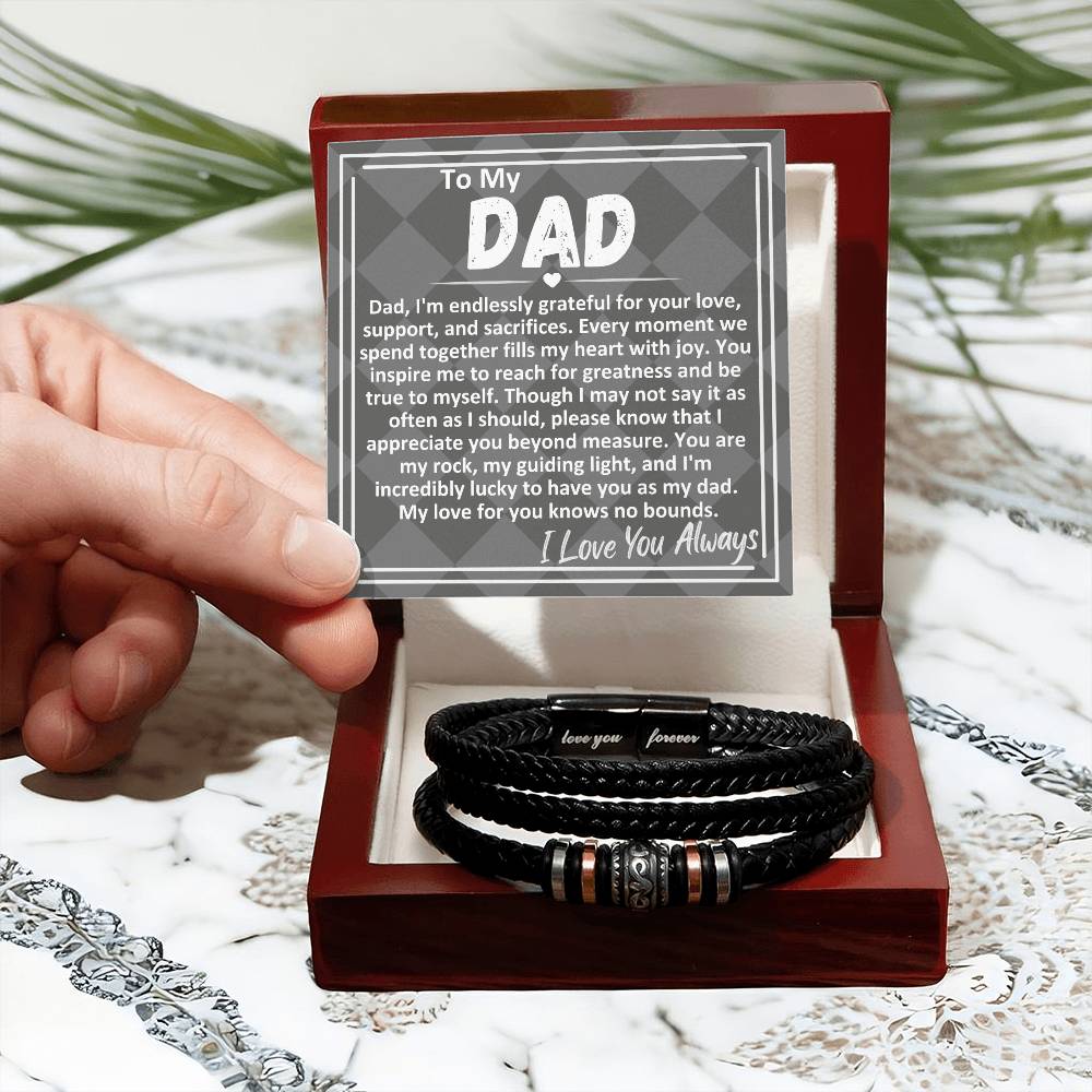 Birthday Gift To The Best Dad/Father In The World, Black Vegan Bracelet With A Message Card In A Gift Box, Cool Mens Jewelry Band For Bday, Present From Children - Zahlia
