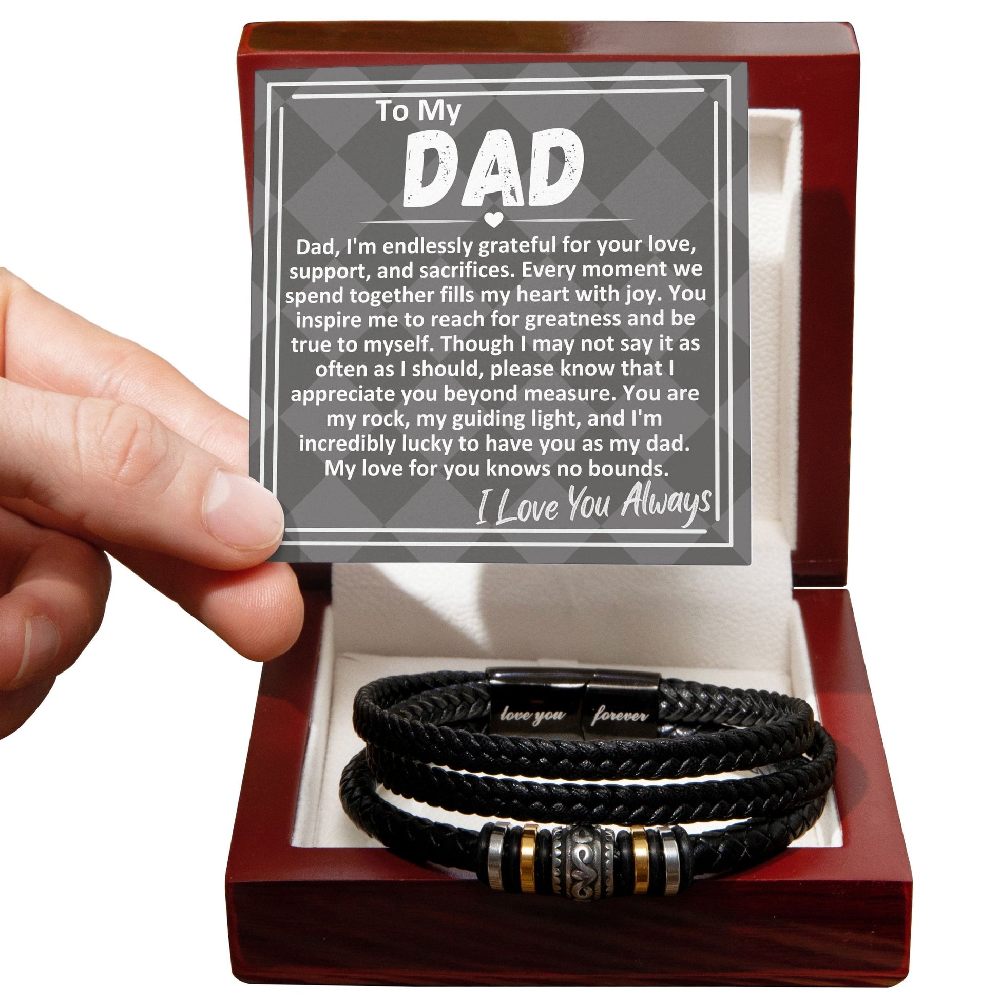 Birthday Gift To The Best Dad/Father In The World, Black Vegan Bracelet With A Message Card In A Gift Box, Cool Mens Jewelry Band For Bday, Present From Children - Zahlia