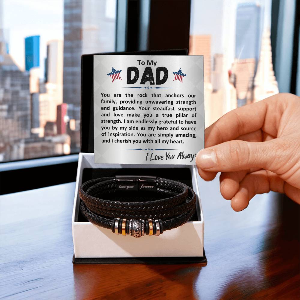 birthday gift to the best dadfather in the world black vegan leather bracelet with a message card in a gift box cool mens jewelry band for bday present from chi 109697