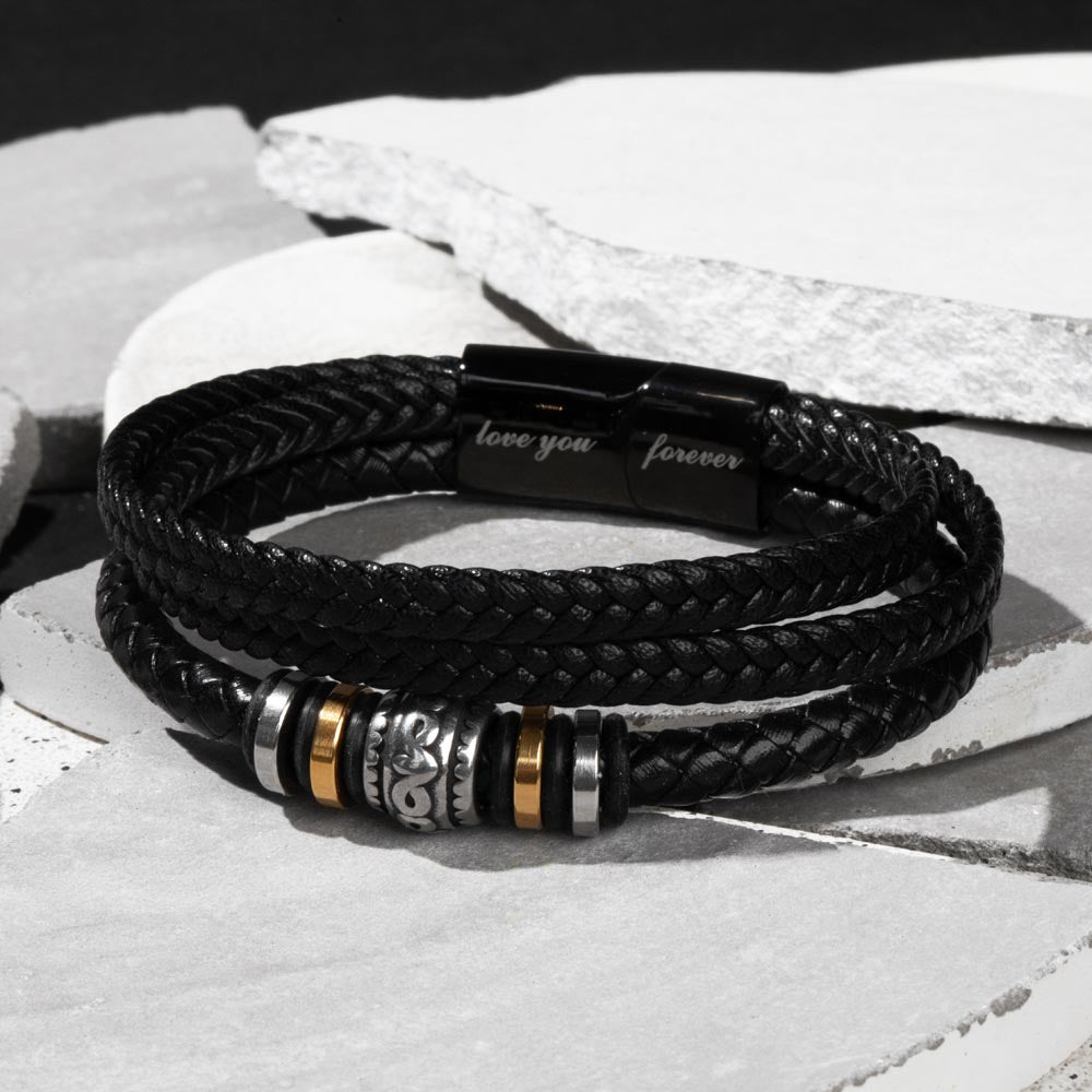 Birthday Gift To The Best Dad/Father In The World, Black Vegan Leather Bracelet With A Message Card In A Gift Box, Cool Mens Jewelry Band For Bday, Present From Children - Zahlia