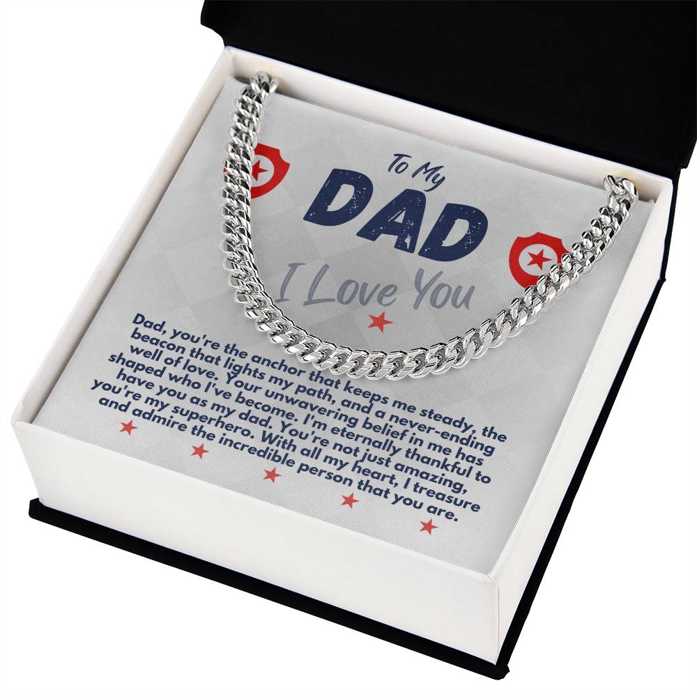 Birthday Gifts Ideas To My Dad/Father, Cuban Chain Necklace With A Message Card In A Gift Box, Unique Mens Jewelry Present From Daughter/Son/Children, Presents To Daddy - Zahlia