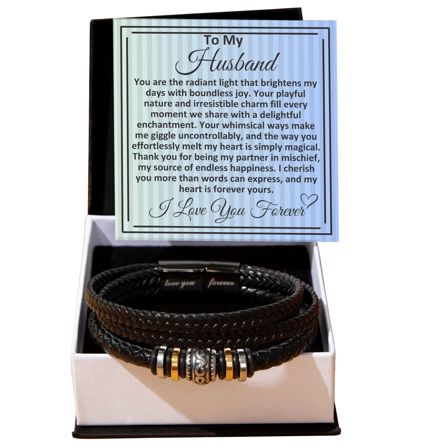 Birthday Gifts Ideas To My Husband/Soulmate, Vegan Leather Bracelet With A Message Card In A Gift Box, Unique Mens Jewelry Present From Wife, Bday Presents To My Hubby - Zahlia