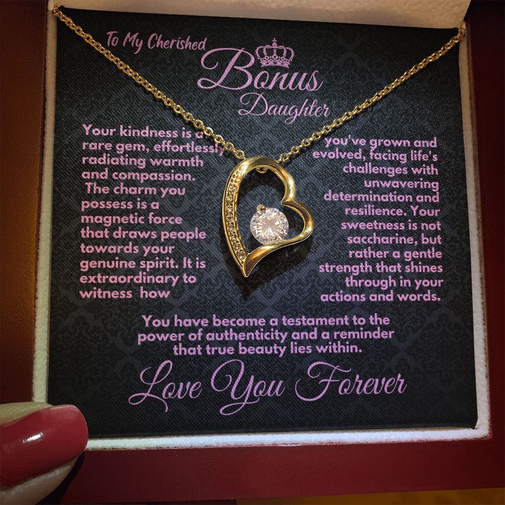 Cute Birthday Gift For My Bonus Daughter/Stepdaughter, Elegant Heart Jewelry With A Message In A Gift Box, Unique Pendant Gifts Ideas To My Adopted Child, - Zahlia