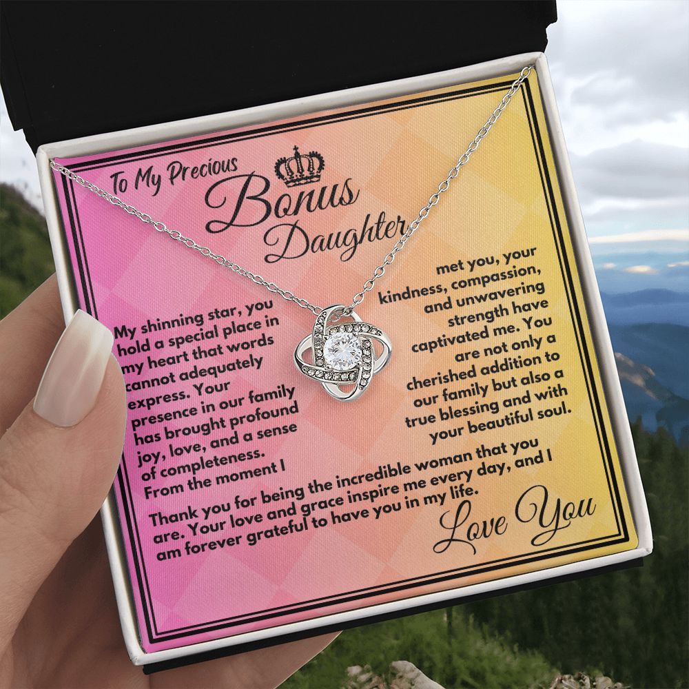 Cute Birthday Gift For My Bonus Daughter/Stepdaughter, Elegant Love Knot Jewelry With A Message In A Gift Box, Unique Pendant Gifts Ideas To My Adopted Child - Zahlia