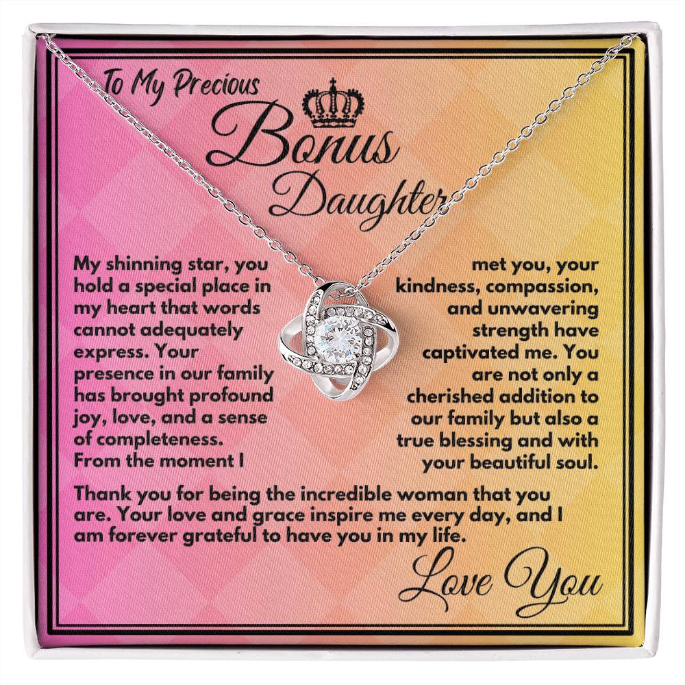 Cute Birthday Gift For My Bonus Daughter/Stepdaughter, Elegant Love Knot Jewelry With A Message In A Gift Box, Unique Pendant Gifts Ideas To My Adopted Child - Zahlia