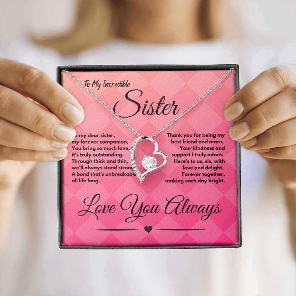 Cute Birthday Gift Ideas To My Sister or Stepsister, Present To Sibling With A Message Card In A Gift Box, Jewelry Heart Pendant Necklace To Bonus Sister On Her Bday - Zahlia