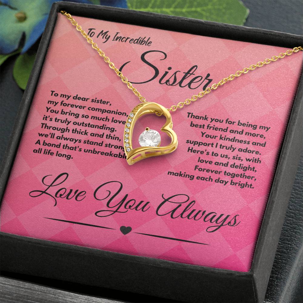 Cute Birthday Gift Ideas To My Sister or Stepsister, Present To Sibling With A Message Card In A Gift Box, Jewelry Heart Pendant Necklace To Bonus Sister On Her Bday - Zahlia