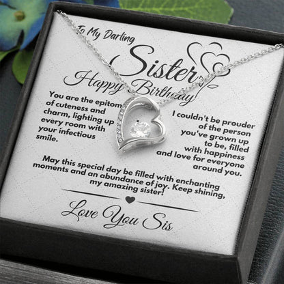 Cute Birthday Gift Ideas To My Sister, Present To Sibling With A Message Card In A Box, Heart Jewelry Necklace To Bonus Sister On Her Bday, Heart Pendant To My Kin - Zahlia