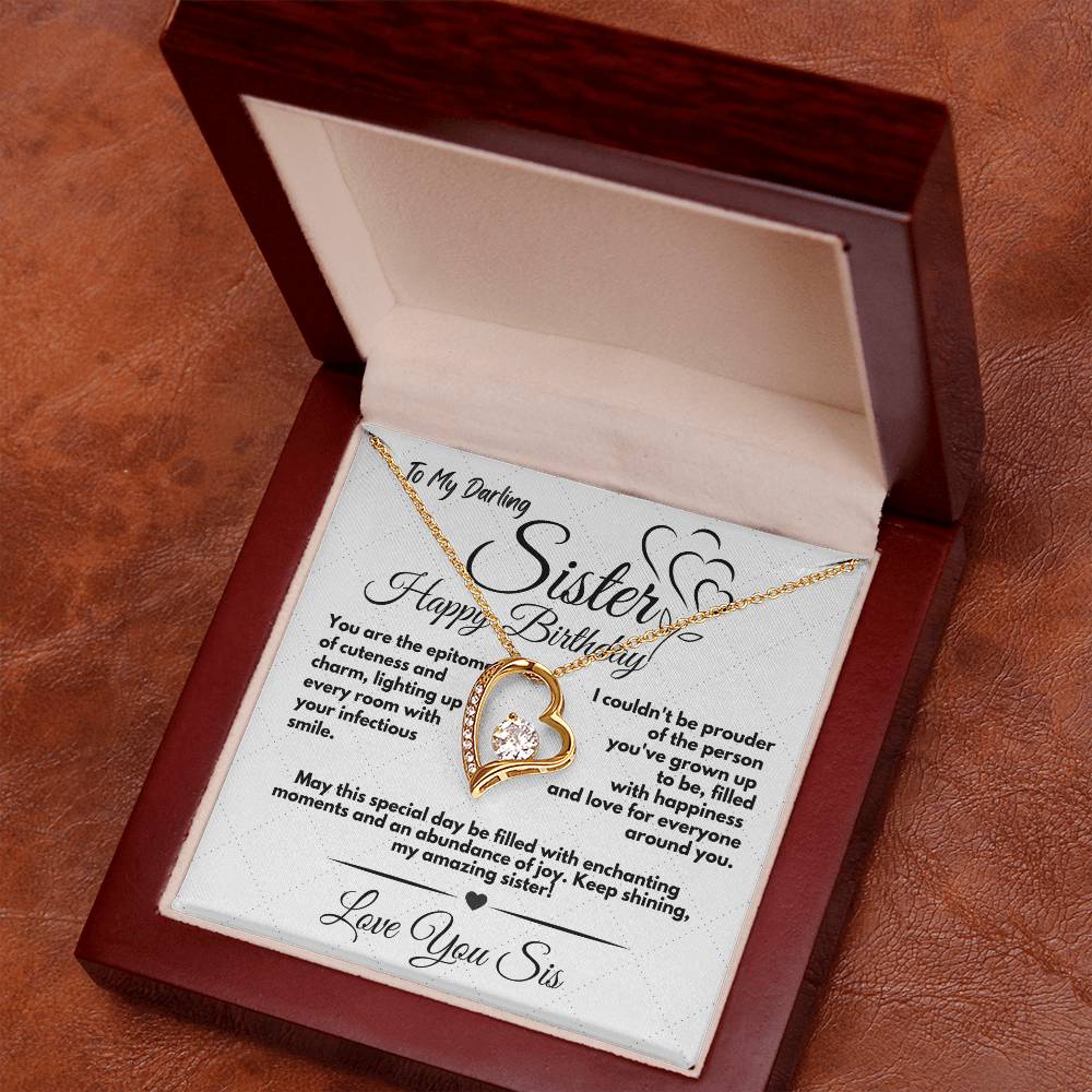 Cute Birthday Gift Ideas To My Sister, Present To Sibling With A Message Card In A Box, Heart Jewelry Necklace To Bonus Sister On Her Bday, Heart Pendant To My Kin - Zahlia