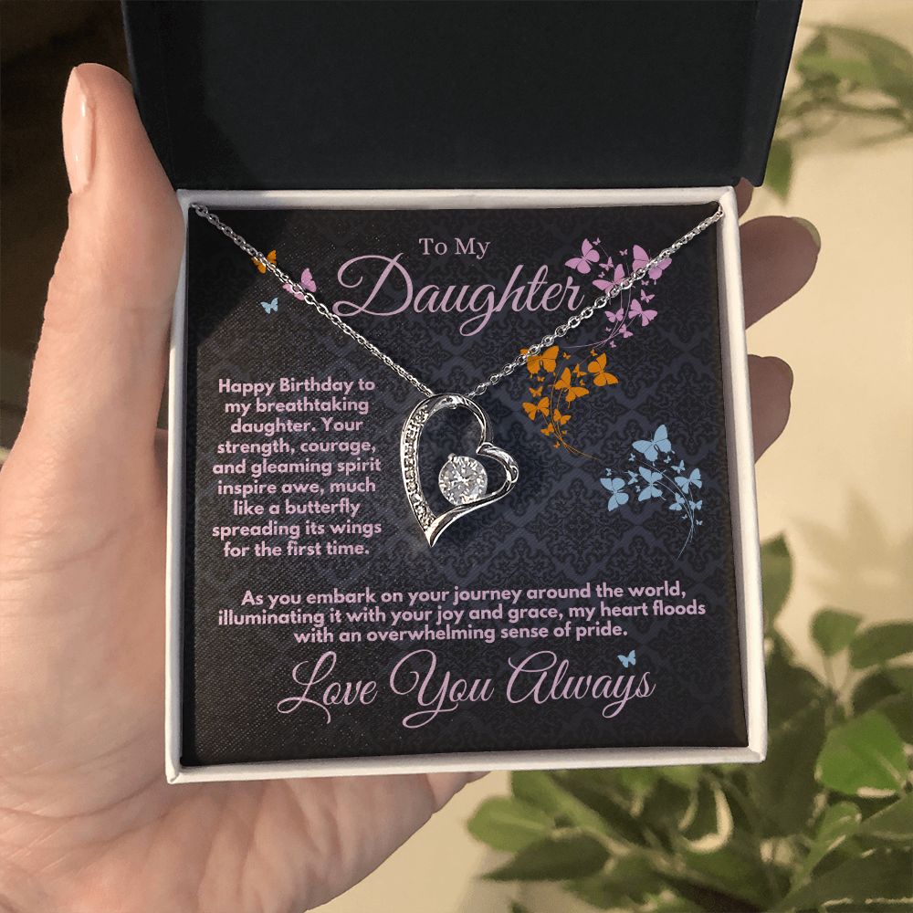 Daughter Birthday Gift Ideas From Mom/Dad/Parents, Heart Jewelry Necklace With A Message Card In A Box, Bday Present For My Daughter/Stepdaughter - Zahlia