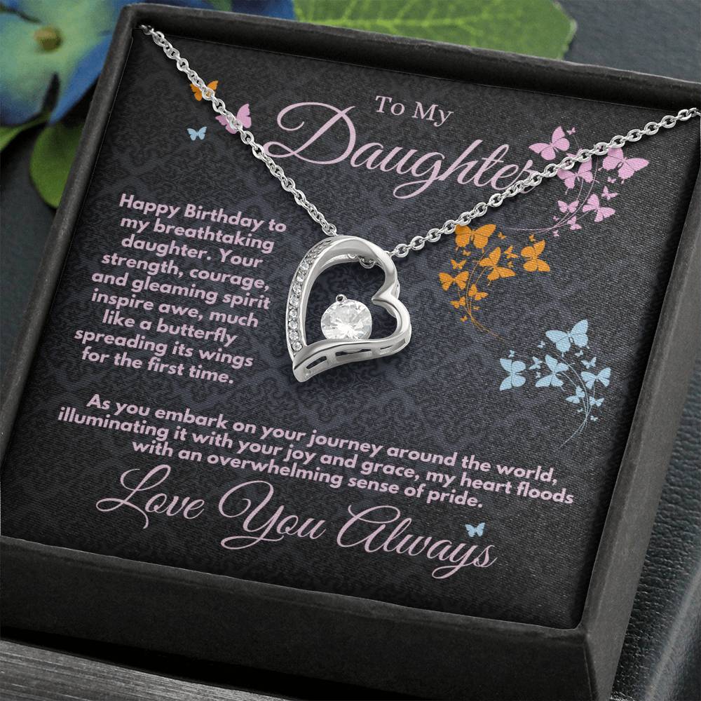 Daughter Birthday Gift Ideas From Mom/Dad/Parents, Heart Jewelry Necklace With A Message Card In A Box, Bday Present For My Daughter/Stepdaughter - Zahlia