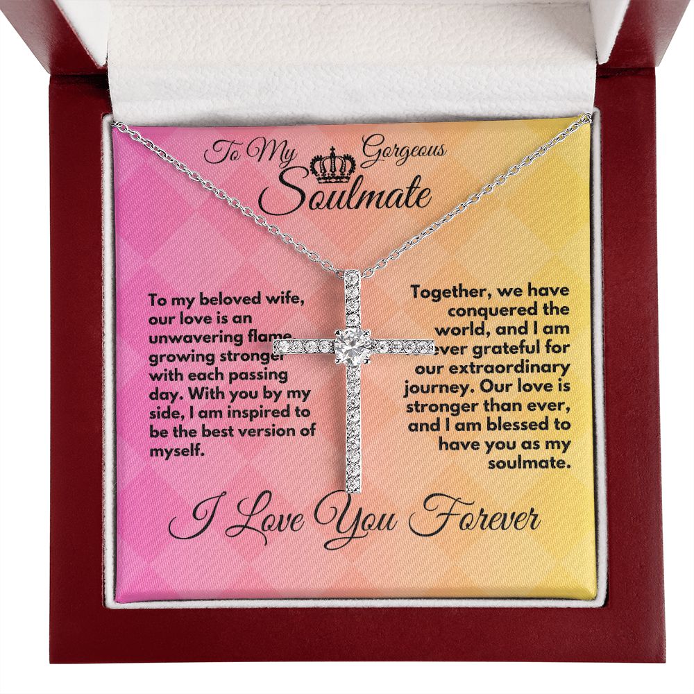 Gift To My Wife/Soulmate, Elegant CZ Cross Necklace With Message In A Gift Box, Jewelry Present For My Wife/Partner, Unique Gift Ideas To My Soulmate In Life - Zahlia
