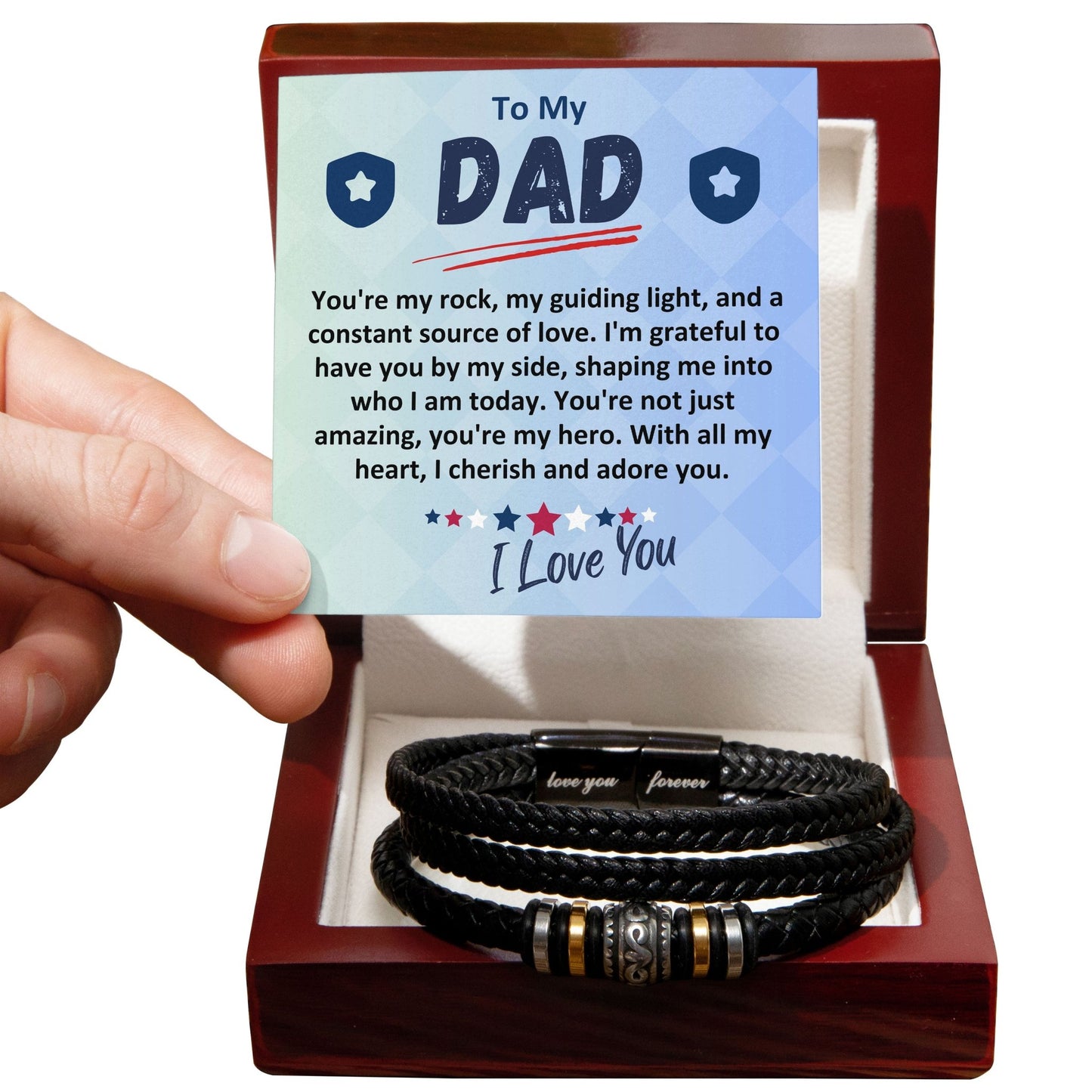 Gift To The Best Dad/Father In The World, Vegan Leather Bracelet With A Message Card In A Gift Box, Cool Mens Jewelry Band For Birthday, Present From Daughter/Son/Children - Zahlia