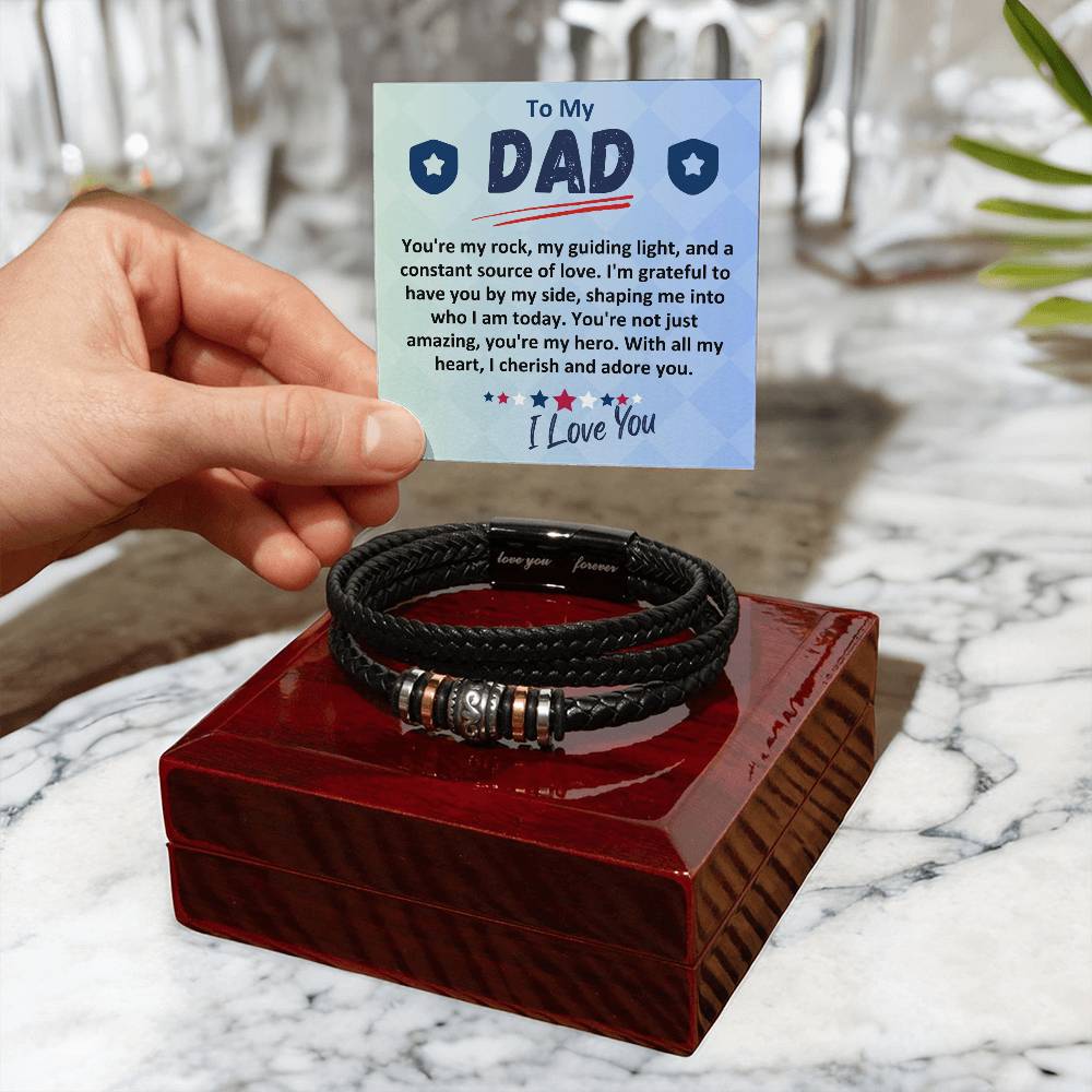Gift To The Best Dad/Father In The World, Vegan Leather Bracelet With A Message Card In A Gift Box, Cool Mens Jewelry Band For Birthday, Present From Daughter/Son/Children - Zahlia