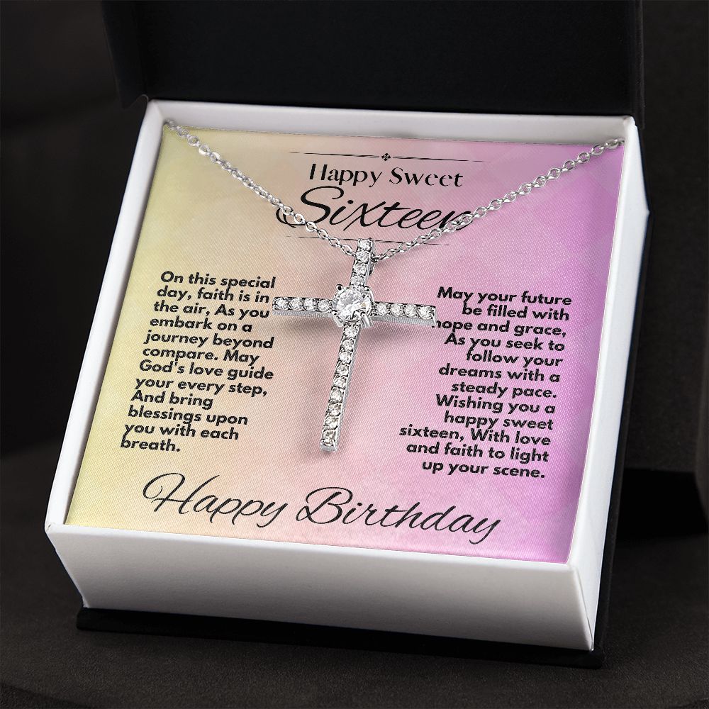 Gifts Ideas For Daughter On Her Sweet Sixteen Birthday, Unique Cz Cross Necklace With A Message Card In A Box, Present To My Baby Girl 16 Bday, Hope And Grace Pendant - Zahlia