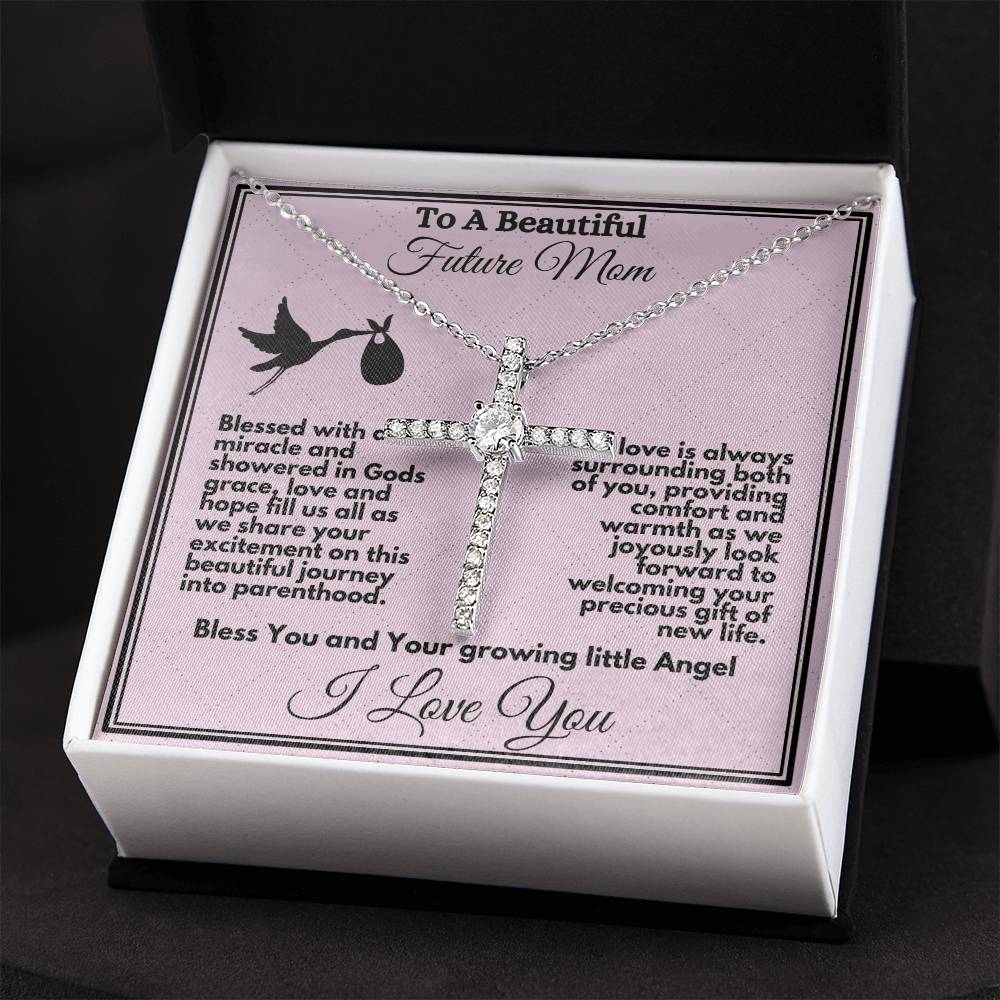 Pregnant Mom To Be Gifts from Baby to Mother To Be - Cross Necklace Jewelry Present for Expecting Moms - Pregnancy Gift from Baby To Mommy - Silver or Gold with Gift Box and Card - Zahlia