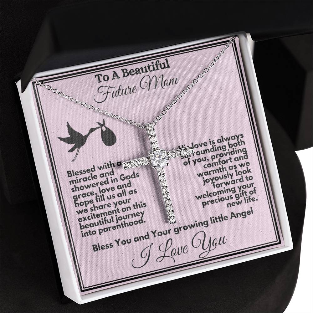 Pregnant Mom To Be Gifts from Baby to Mother To Be - Cross Necklace Jewelry Present for Expecting Moms - Pregnancy Gift from Baby To Mommy - Silver or Gold with Gift Box and Card - Zahlia