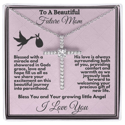 Pregnant Mom To Be Gifts from Baby to Mother To Be - Cross Necklace Jewelry Present for Expecting Moms - Pregnancy Gift from Baby To Mommy - Silver or Gold with Gift Box and Card - Zahlia