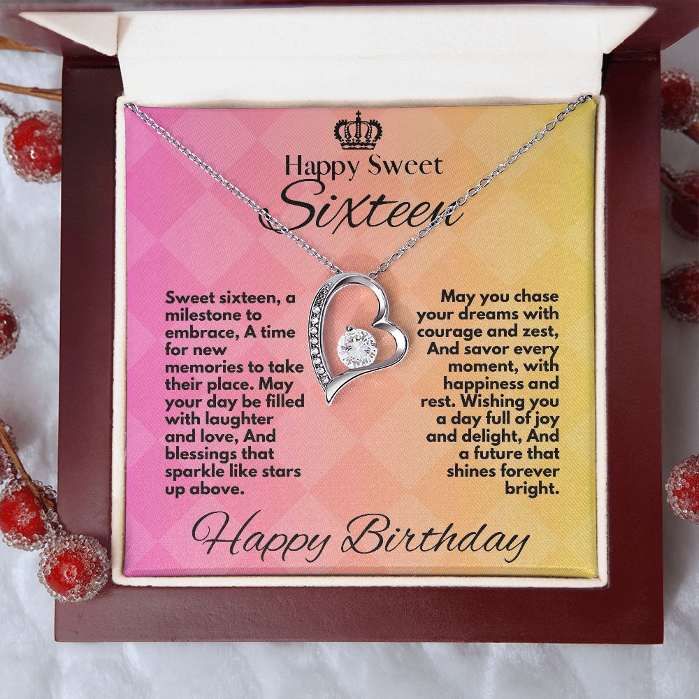 Sweet 16 Birthday Gift For Daughter, Heart Jewelry Necklace Gifts From Mom or Dad With A cute Message Card In A Box, Sweet Sixteen Bday Present For Baby Girl - Zahlia