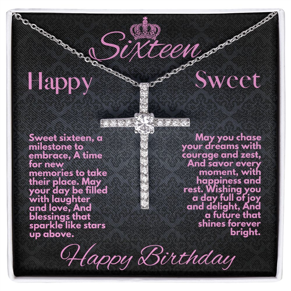 Sweet 16 Birthday Gift To My Daughter, Jewelry Cross Necklace With A Message Card In A Box, Unique Gifts Ideas For Sweet Sixteen Bday To Her, Girls Cross Pendant - Zahlia