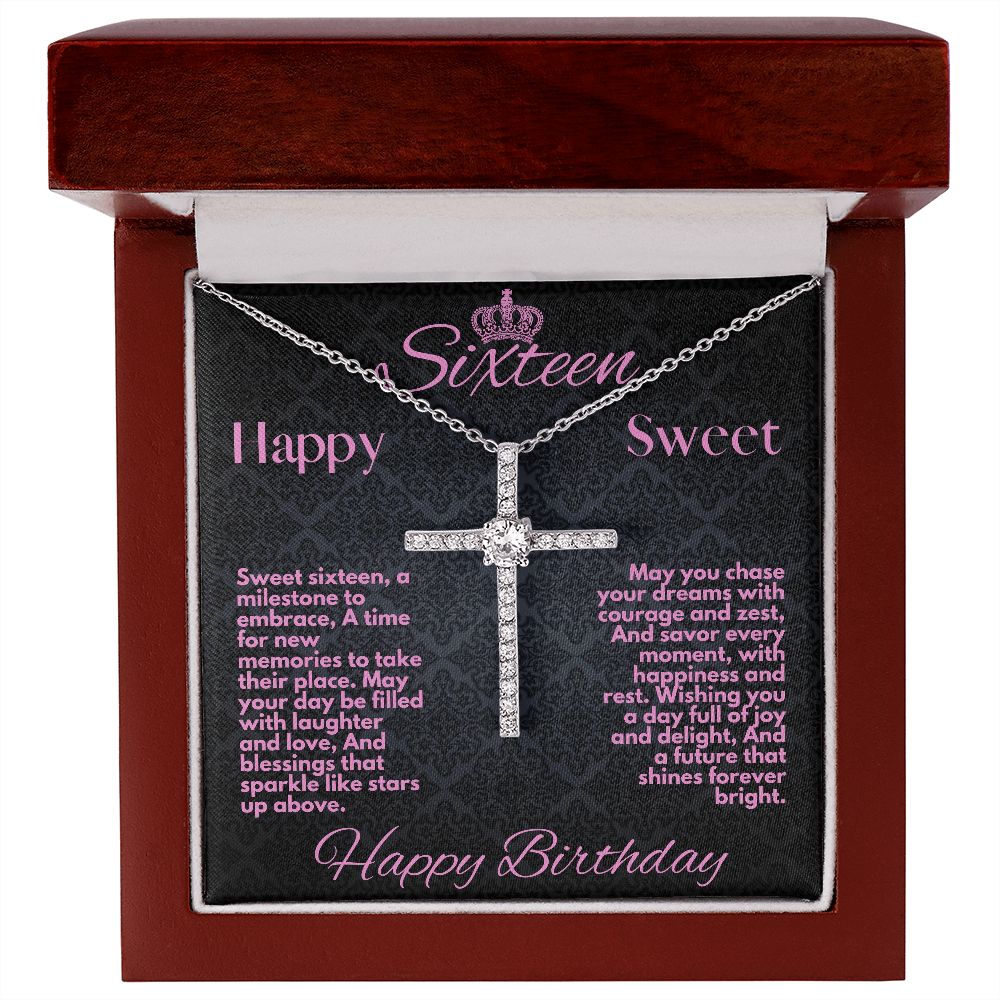 Sweet 16 Birthday Gift To My Daughter, Jewelry Cross Necklace With A Message Card In A Box, Unique Gifts Ideas For Sweet Sixteen Bday To Her, Girls Cross Pendant - Zahlia