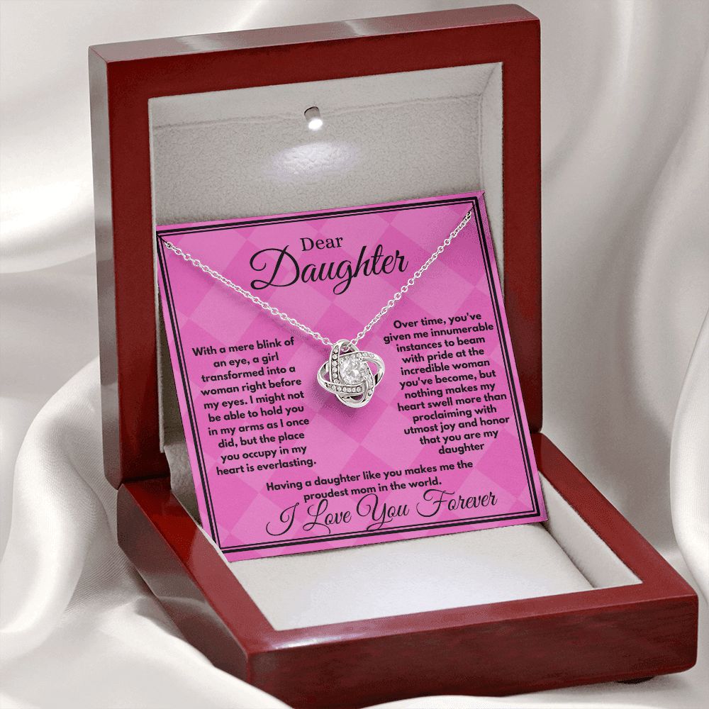 Unique Birthday Gift For Daughter/Stepdaughter, Love Knot Jewelry Necklace With A Heartfelt Message Card In A Lovely Box, Bday Present From Parents To Daughter - Zahlia
