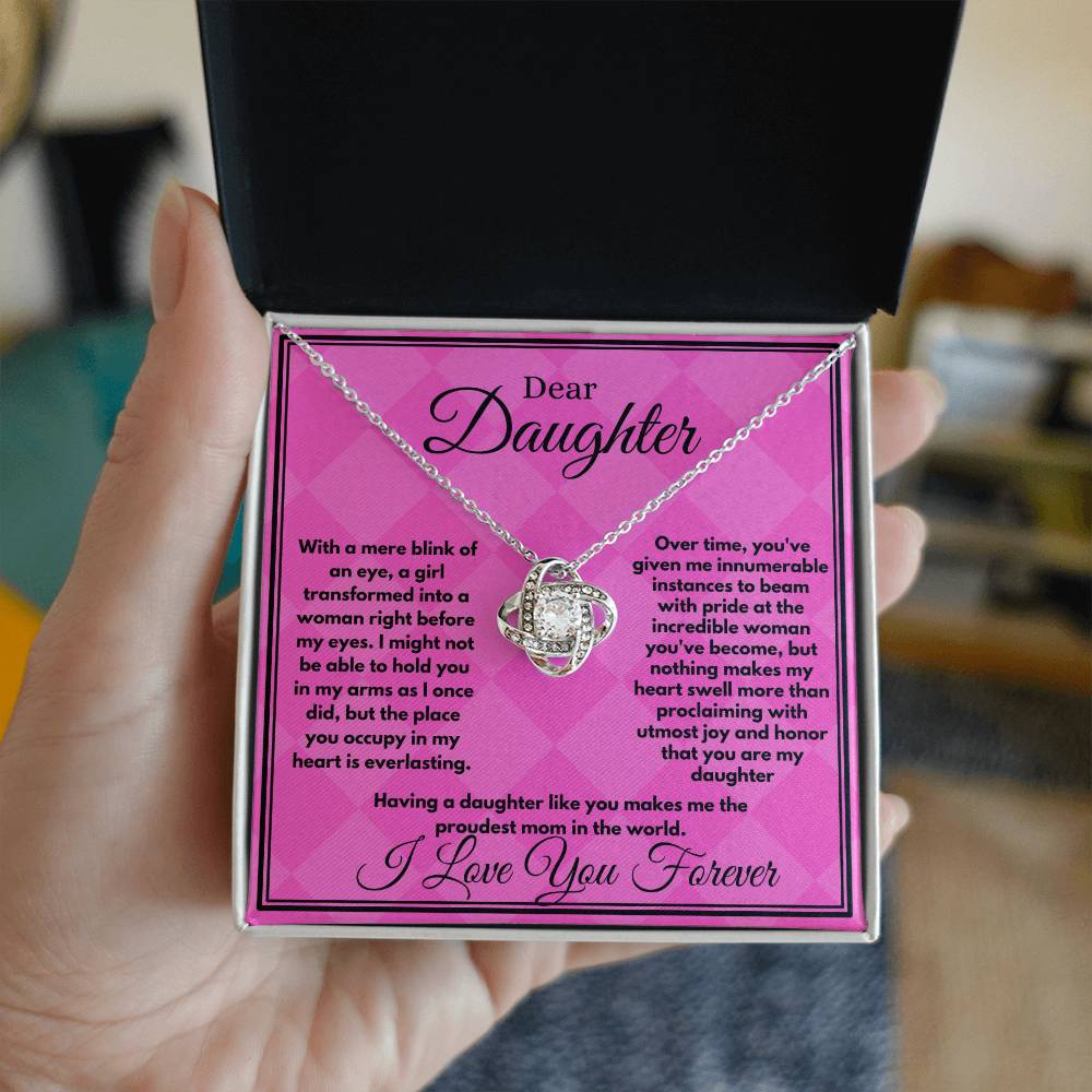 Unique Birthday Gift For Daughter/Stepdaughter, Love Knot Jewelry Necklace With A Heartfelt Message Card In A Lovely Box, Bday Present From Parents To Daughter - Zahlia