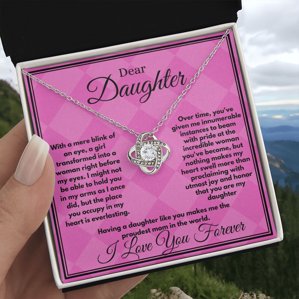 Unique Birthday Gift For Daughter/Stepdaughter, Love Knot Jewelry Necklace With A Heartfelt Message Card In A Lovely Box, Bday Present From Parents To Daughter - Zahlia